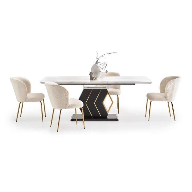 VINCENZO table white marble, leg black/gold