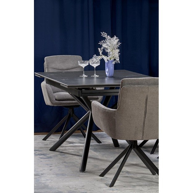 VITORINO extension table, color: top - black marble, legs - black 28