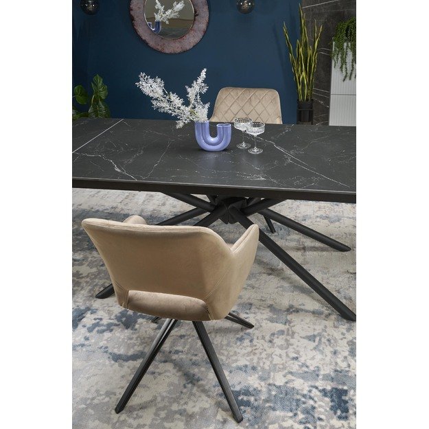 VITORINO extension table, color: top - black marble, legs - black 30
