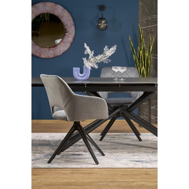 VITORINO extension table, color: top - black marble, legs - black 10