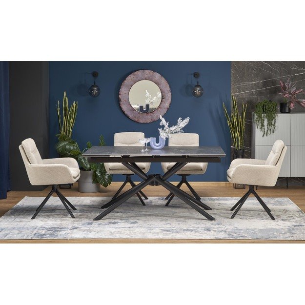 VITORINO extension table, color: top - black marble, legs - black 31