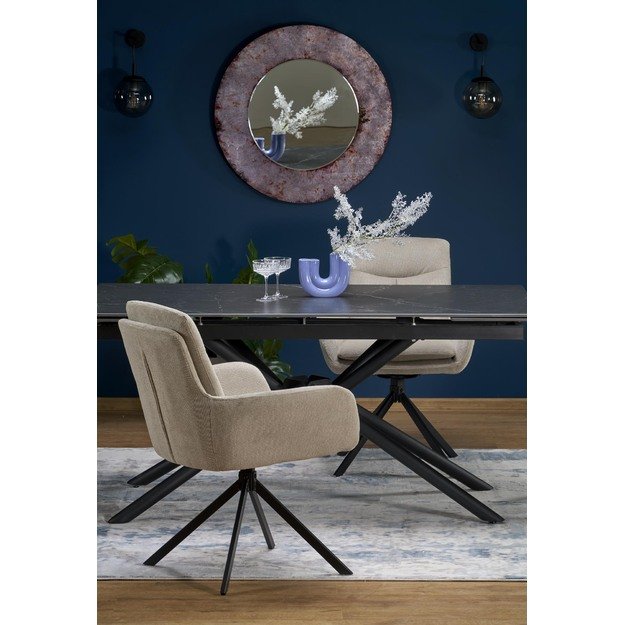 VITORINO extension table, color: top - black marble, legs - black 15