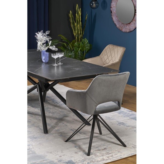 VITORINO extension table, color: top - black marble, legs - black 12