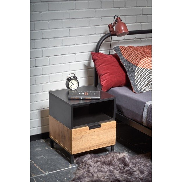 SILVIA bedside table, wotan oak - black 3