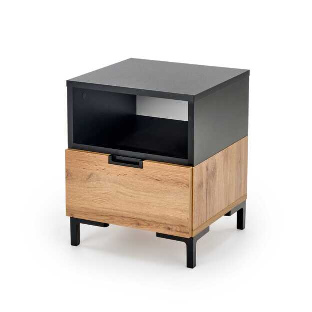 SILVIA bedside table, wotan oak - black