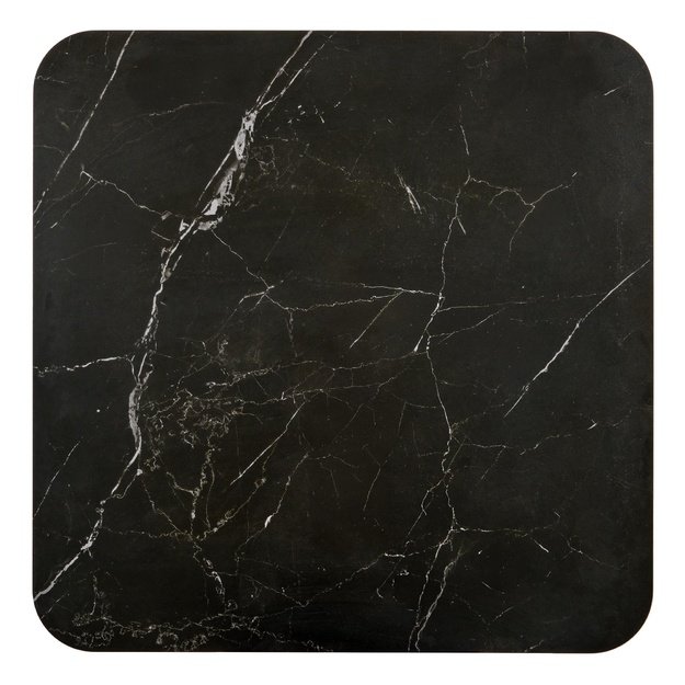 VICKER coffee table with pouffes, table top: black marble, frame: black / walnut, pouffe: d.grey