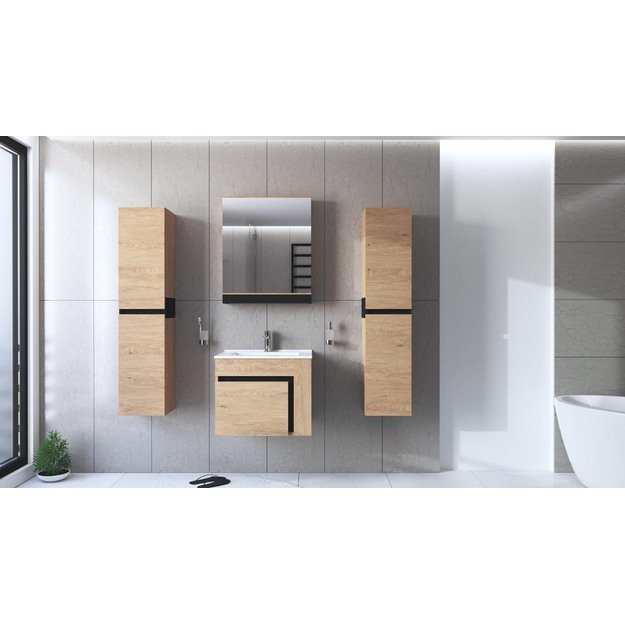 mirror cabinet, DUESA SLU-60, gold oak / black 3