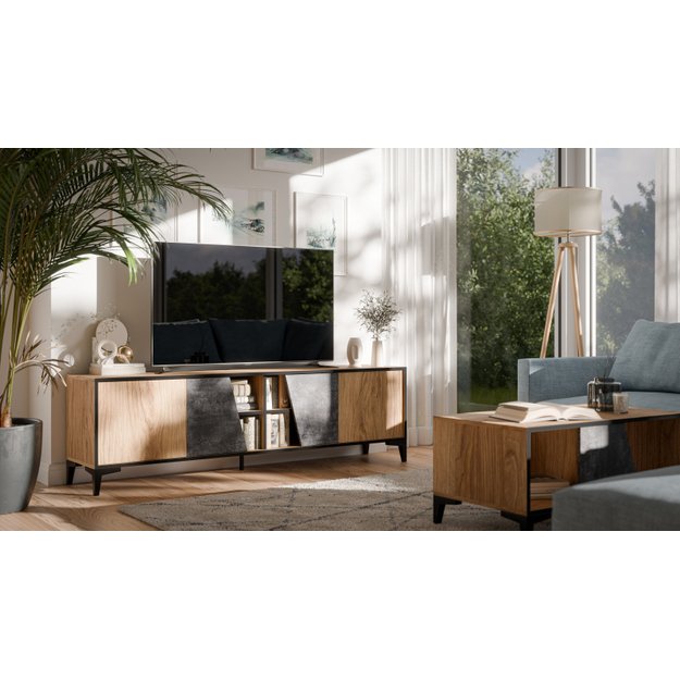 OVO TV stand dark concrete/primeval oak