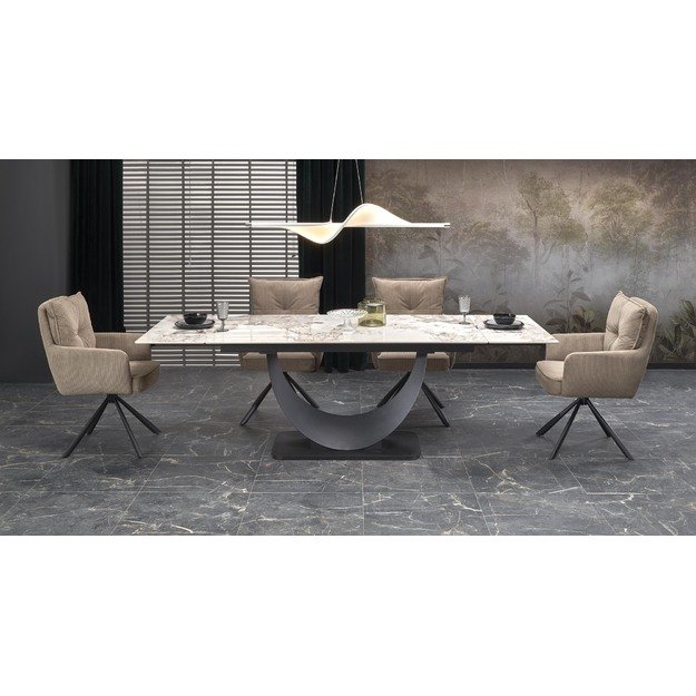 FERNANDO extension table, white marble / black