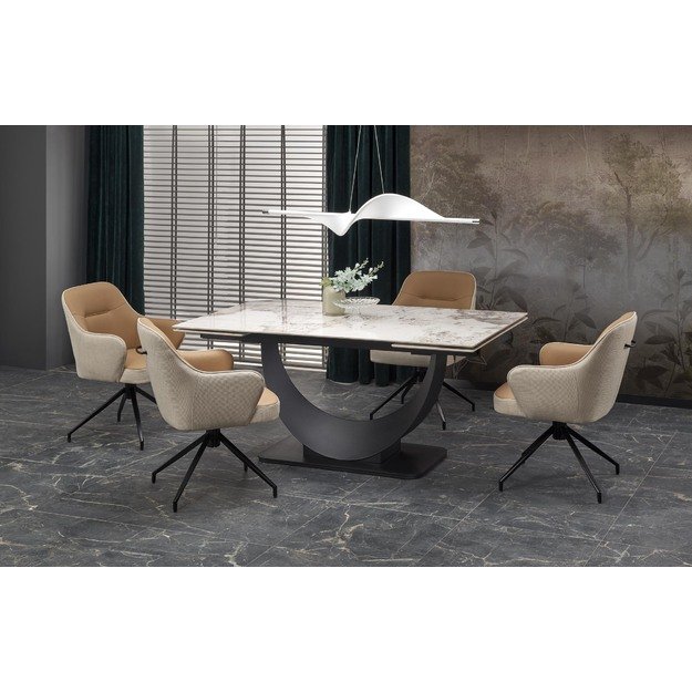 FERNANDO extension table, white marble / black 32