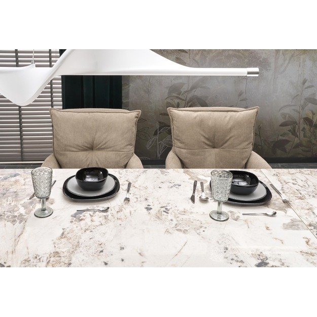 FERNANDO extension table, white marble / black 12