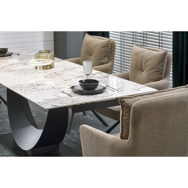 FERNANDO extension table, white marble / black 13