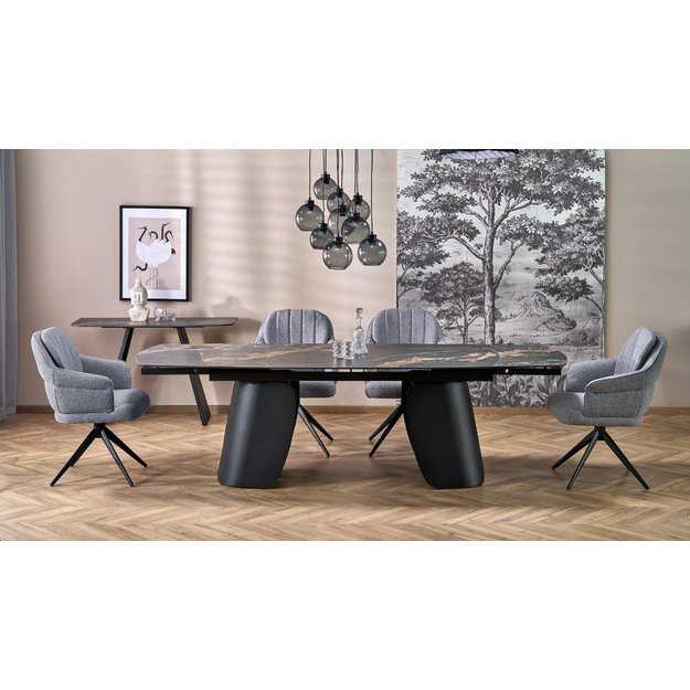 FORUM  extension table, black marble / black