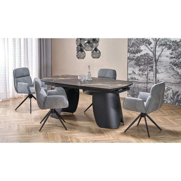 FORUM  extension table, black marble / black 14