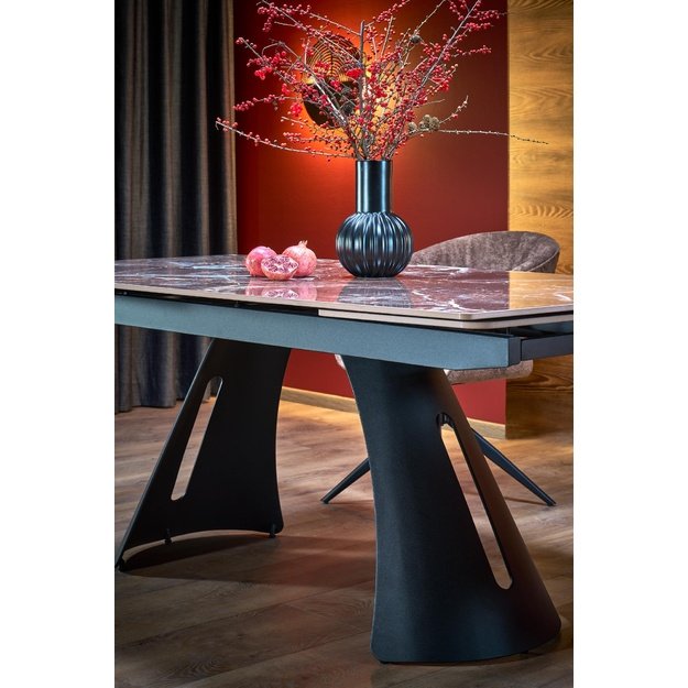 MARVIN extension table, top - maroon marble, legs - black