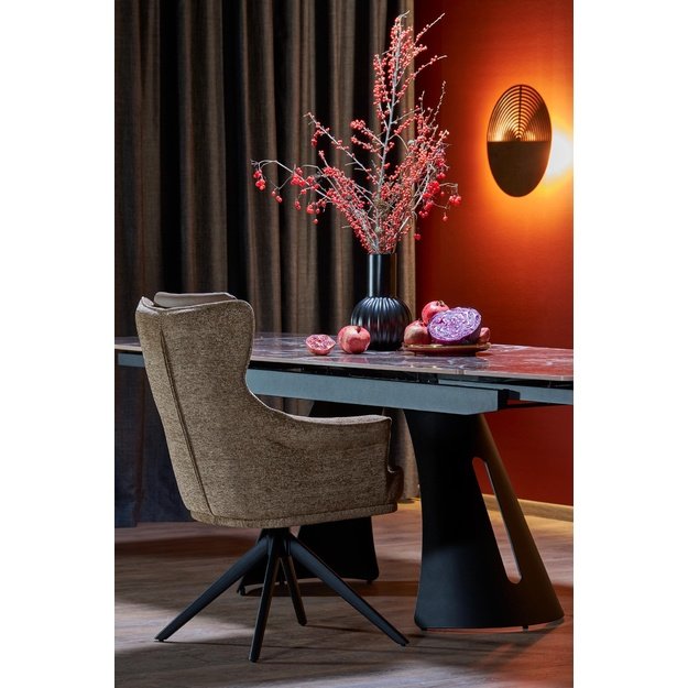 MARVIN extension table, top - maroon marble, legs - black