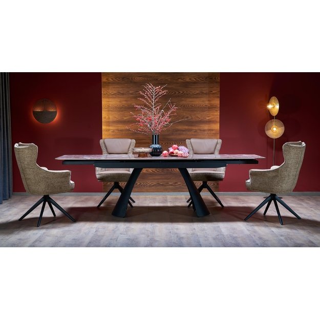 MARVIN extension table, top - maroon marble, legs - black