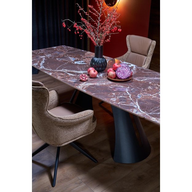 MARVIN extension table, top - maroon marble, legs - black