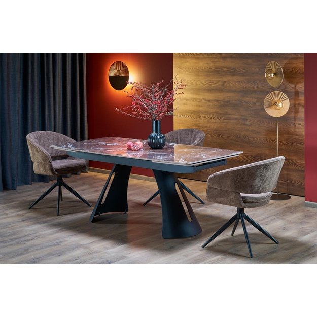 MARVIN extension table, top - maroon marble, legs - black