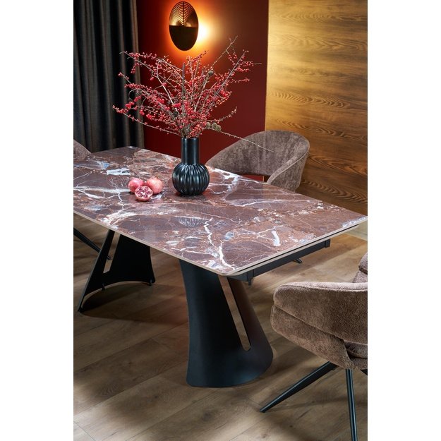 MARVIN extension table, top - maroon marble, legs - black
