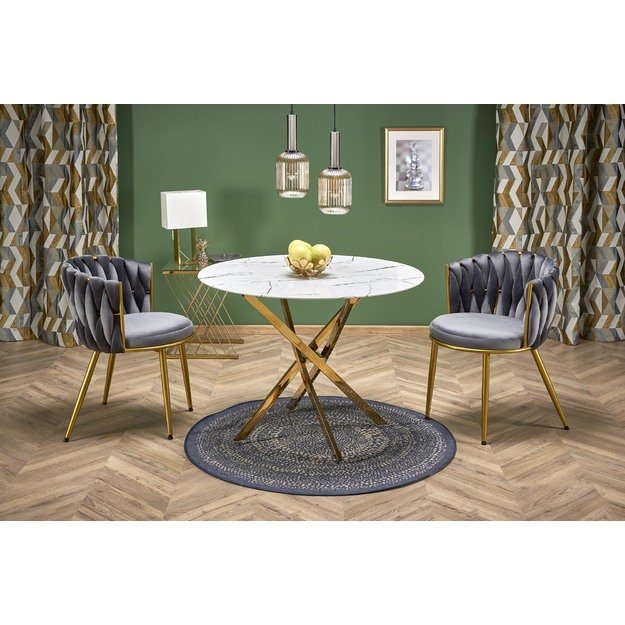RAYMOND 2 table, white marble / gold