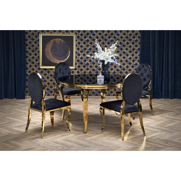REGINALD_2 table, color: top - black glass, legs - gold