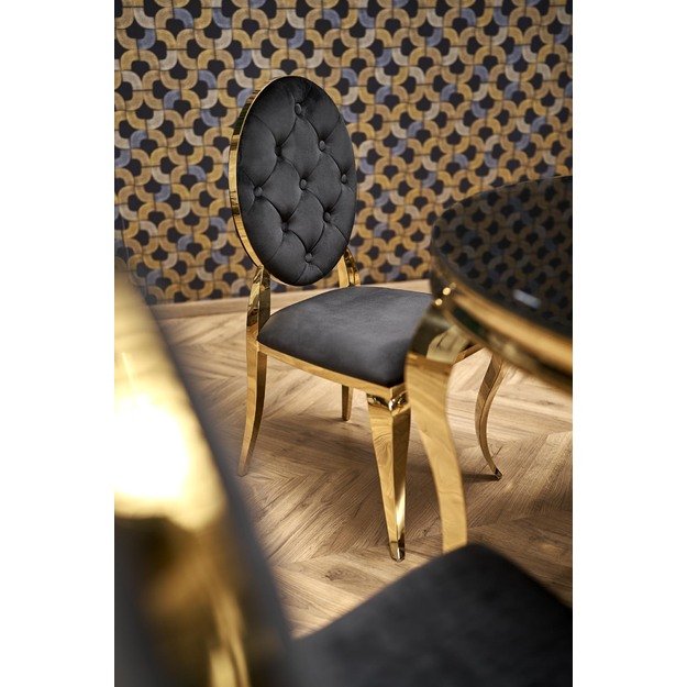 REGINALD_2 table, color: top - black glass, legs - gold 6