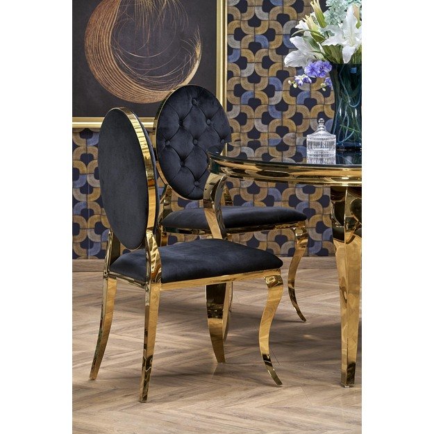 REGINALD_2 table, color: top - black glass, legs - gold 15