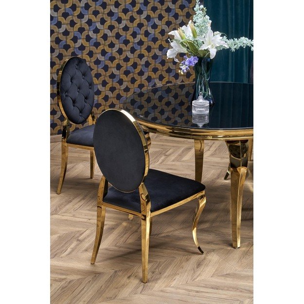 REGINALD_2 table, color: top - black glass, legs - gold 16