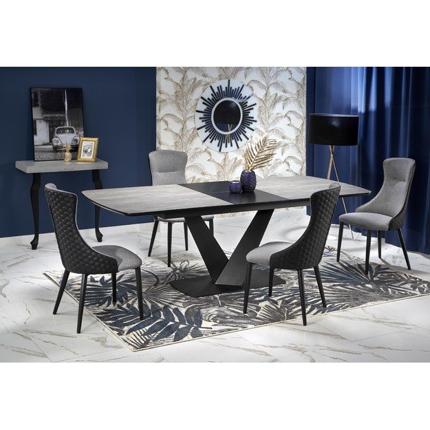 VINSTON extension table, color: top - dark grey / black, legs - black