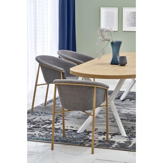 PERONI extension table, gold oak / white 28