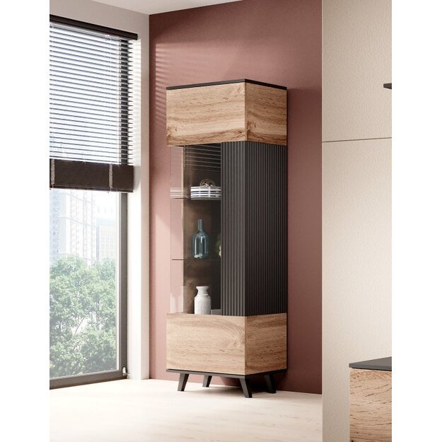 RANDOM W-1 display cabinet, color: wotan oak/black 9