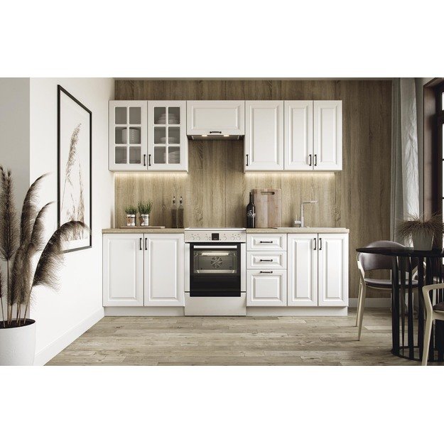 ELIZABETH 240 kitchen set, color: front - white matt, body – white, worktop – sonoma oak