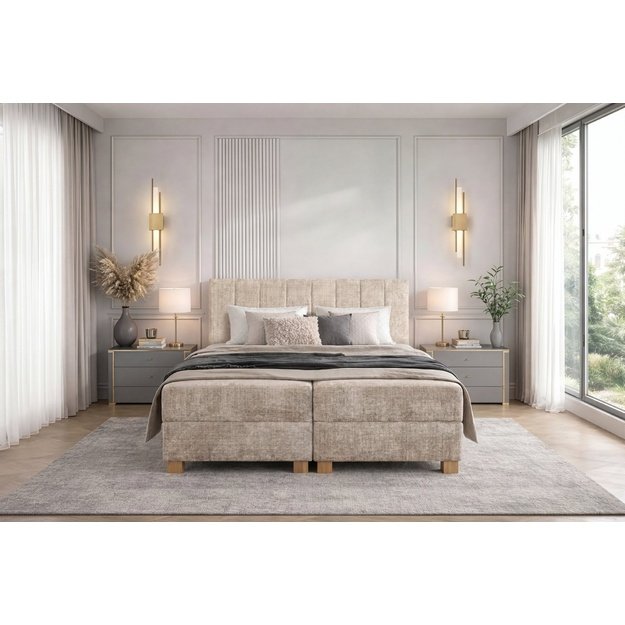 LARGO 160 bed with bedding container and built-in mattress, beige