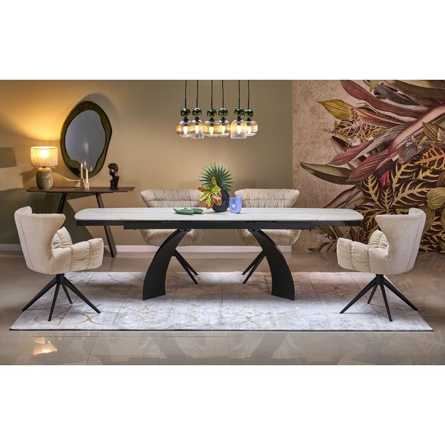 VITRUS extension table, light travertine / black