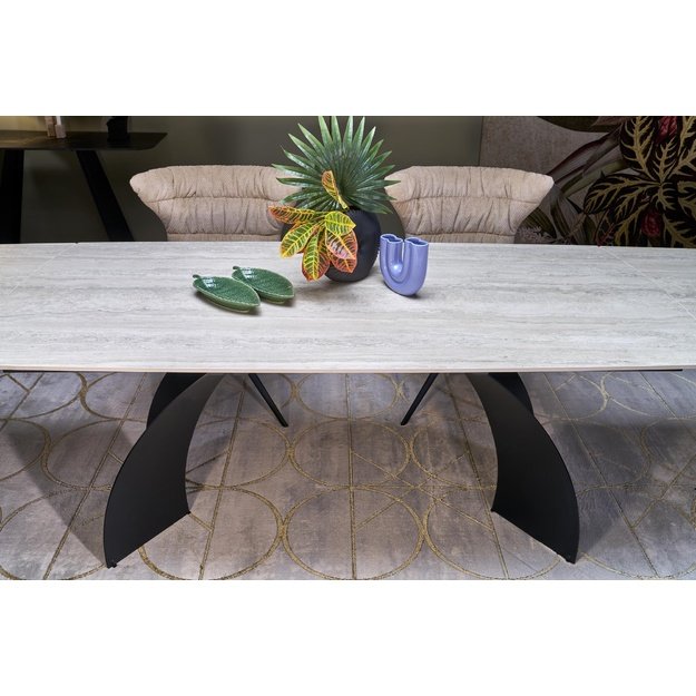 VITRUS extension table, light travertine / black