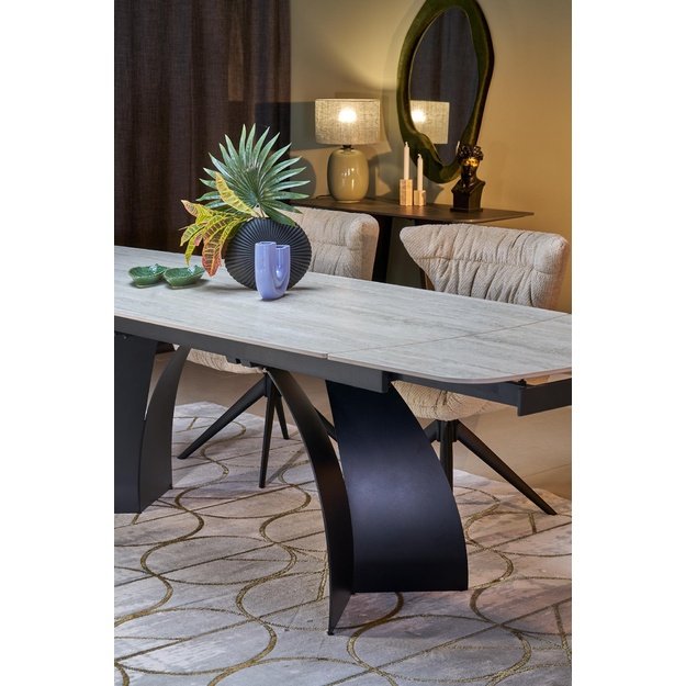 VITRUS extension table, light travertine / black