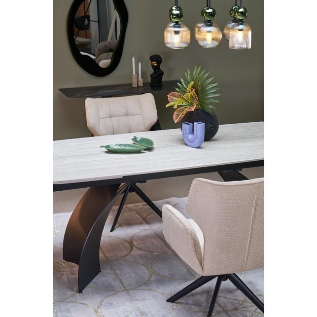 VITRUS extension table, light travertine / black