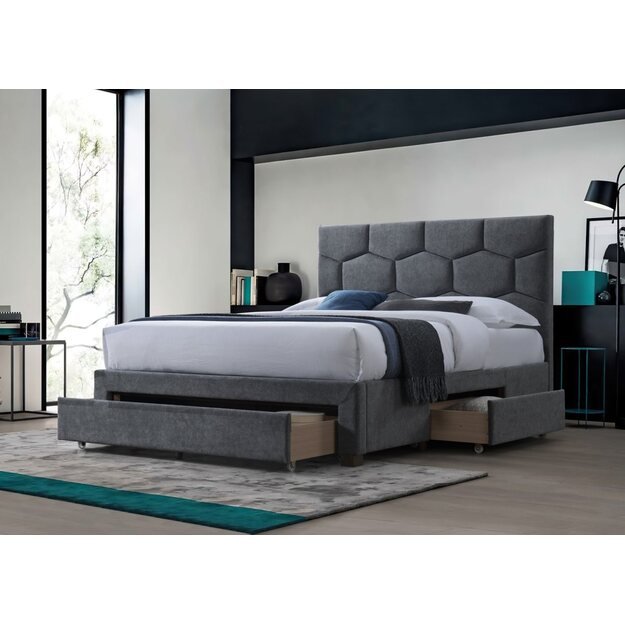 HARRIET 160 bed with drawers, grey velvet