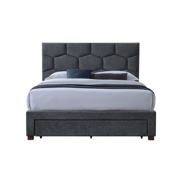 HARRIET 160 bed with drawers, grey velvet 1