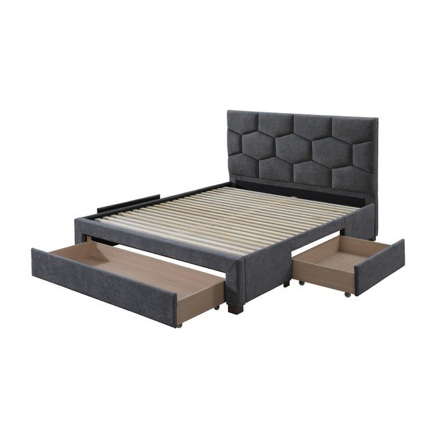 HARRIET 160 bed with drawers, grey velvet 4