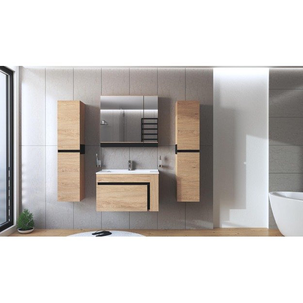 mirror cabinet, DUESA SLU-80, gold oak / black 3