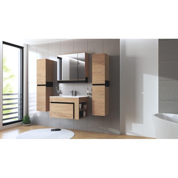 mirror cabinet, DUESA SLU-80, gold oak / black 5