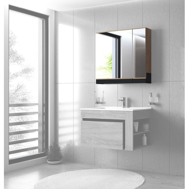 mirror cabinet, DUESA SLU-80, gold oak / black