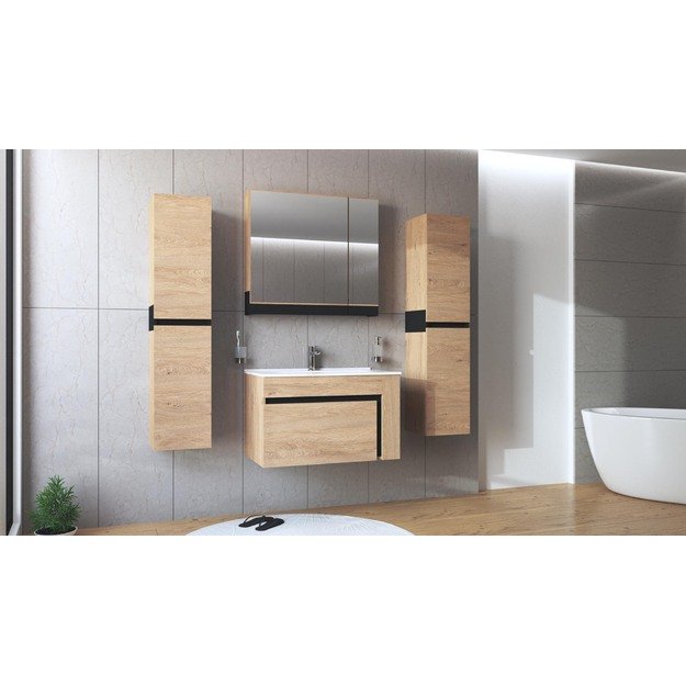 mirror cabinet, DUESA SLU-80, gold oak / black 4