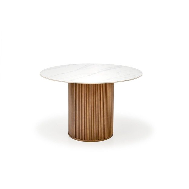 BRUNO round table, white marble / walnut 1