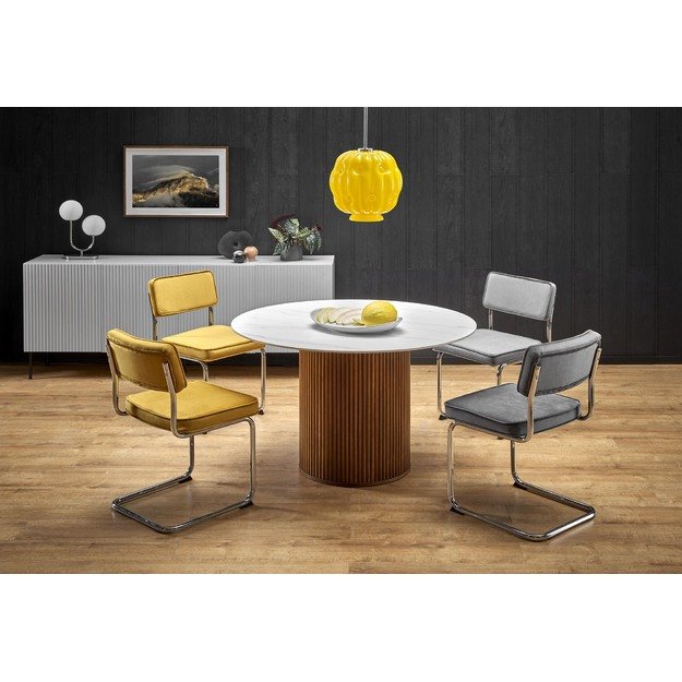 BRUNO round table, white marble / walnut
