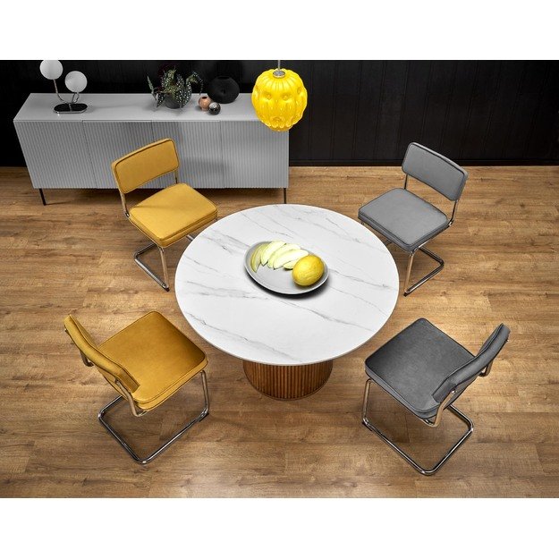 BRUNO round table, white marble / walnut 16