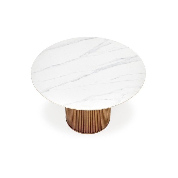 BRUNO round table, white marble / walnut 2