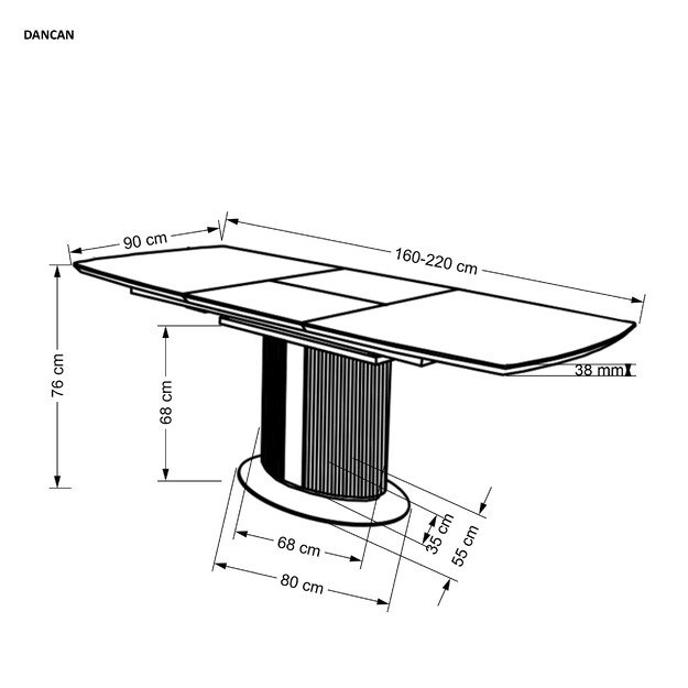 DANCAN extension table, white marble / grey / l. grey / black 14